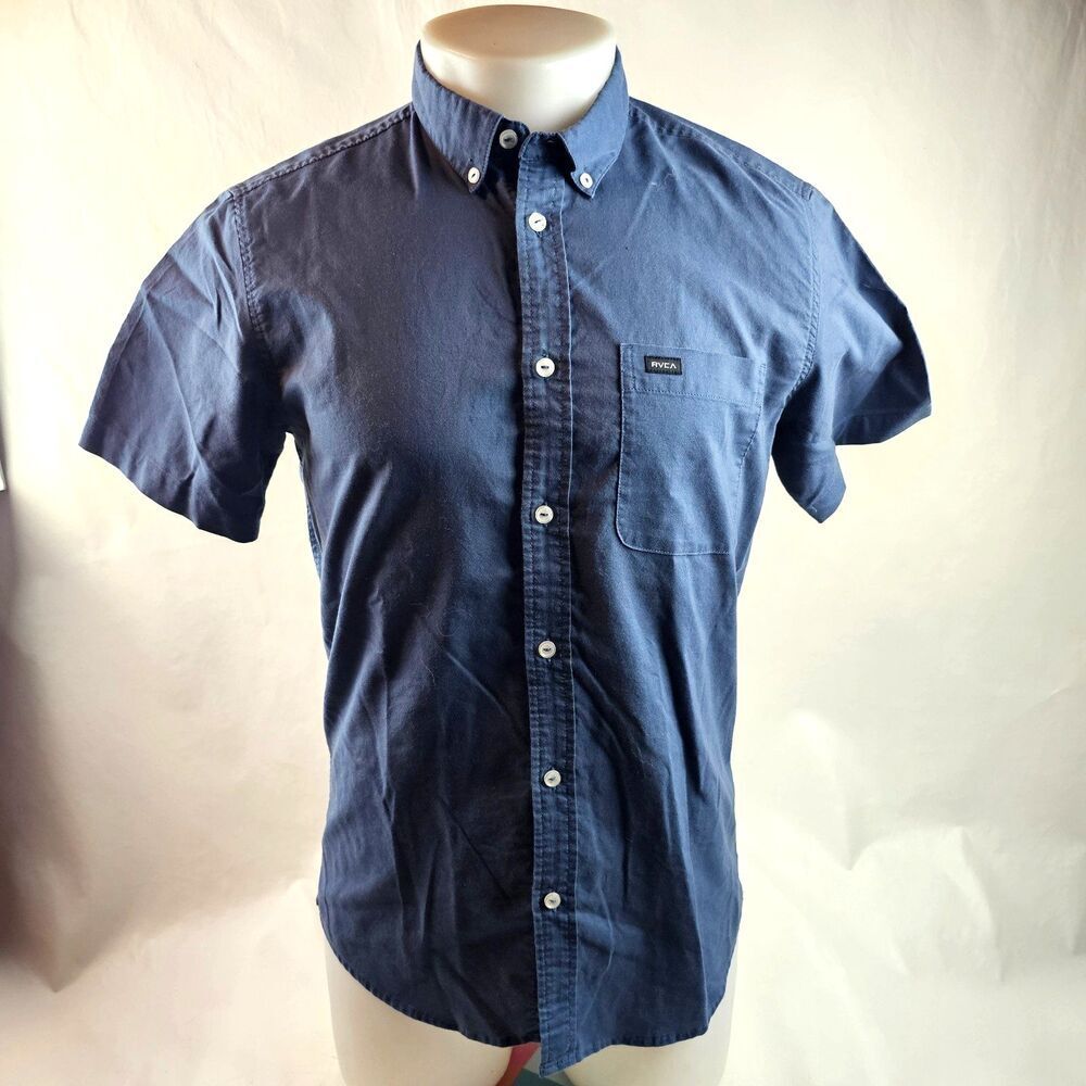 RVCA Shirt Men's Small Blue Button Up Slim Fit Casual Streetwear Surf Basic